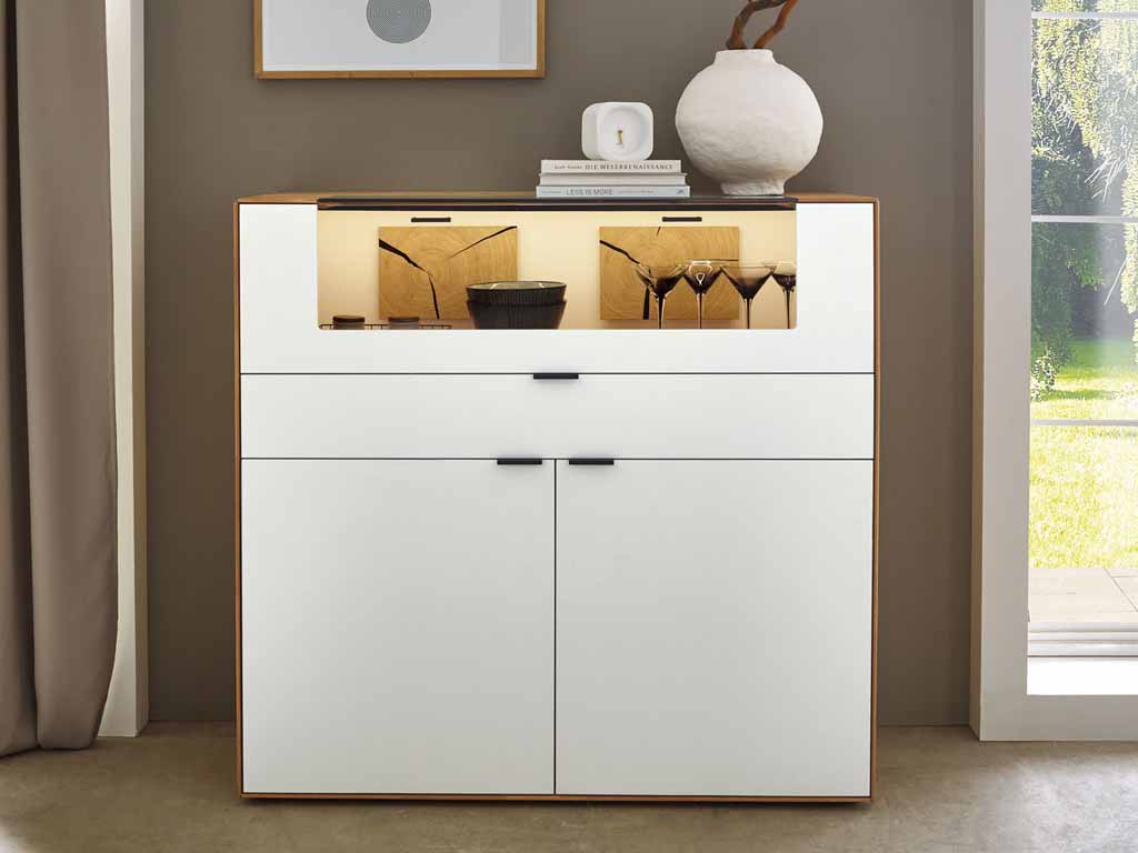 Wöstmann WM 2410 - Highboard | Type 3122 | Lack und Wildeiche massiv | Hirnholzakzent